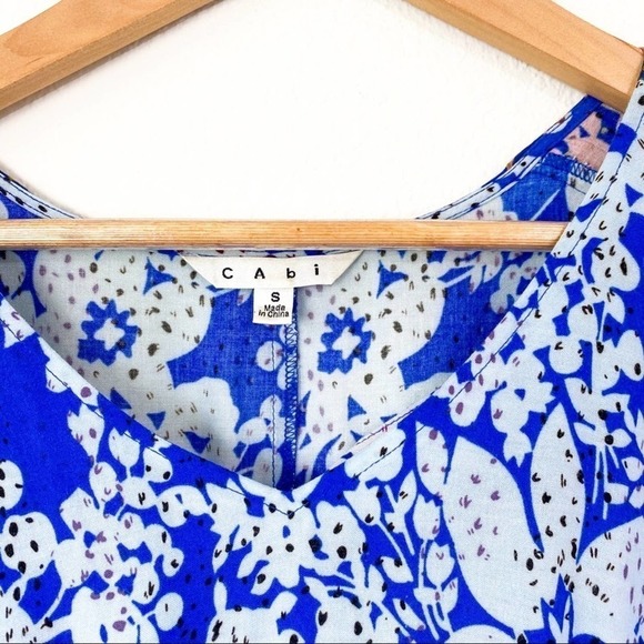 Cabi Loose Blue Floral Kimono Tie Front Blouse S Small - Picture 4 of 7